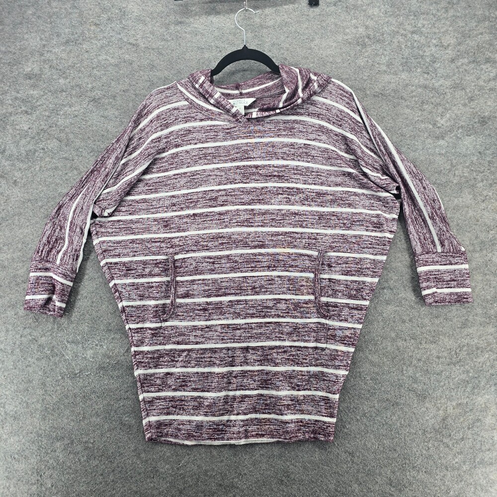 Market Spruce Hoodie Womens Small 3/4 Sleeve Purple Striped Pullover